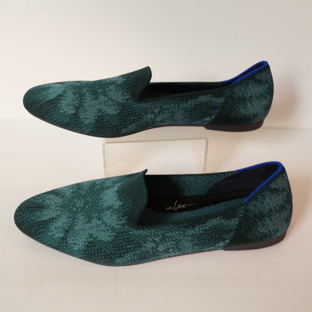 Rothy's Women's 6 Almond Loafers Shoes Dark Jade Green Slip On Shoes NEW